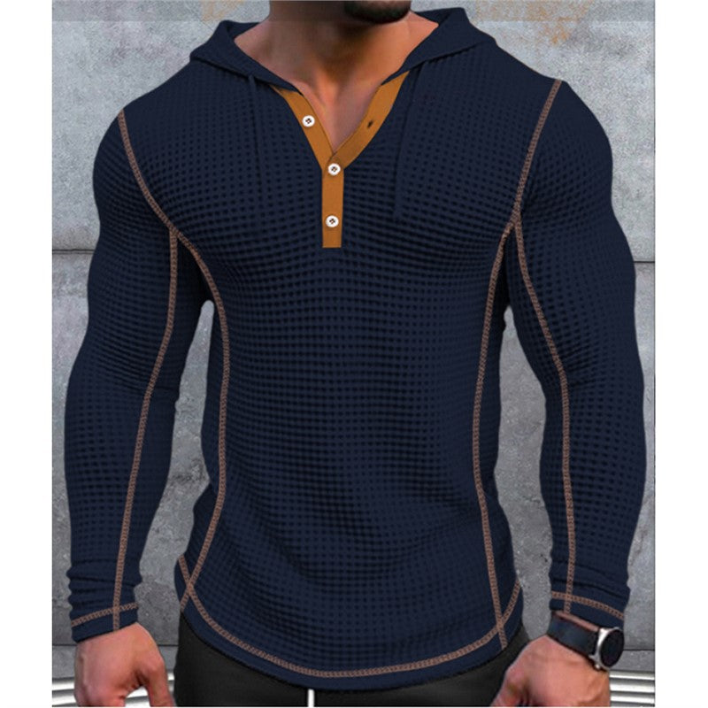 Men's stylish hooded shirt with textured design and button placket Skorter
