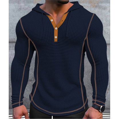 Men's stylish hooded shirt with textured design and button placket Skorter