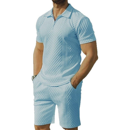 Men's sporty short sleeve set with zipper and knit pattern Skorter