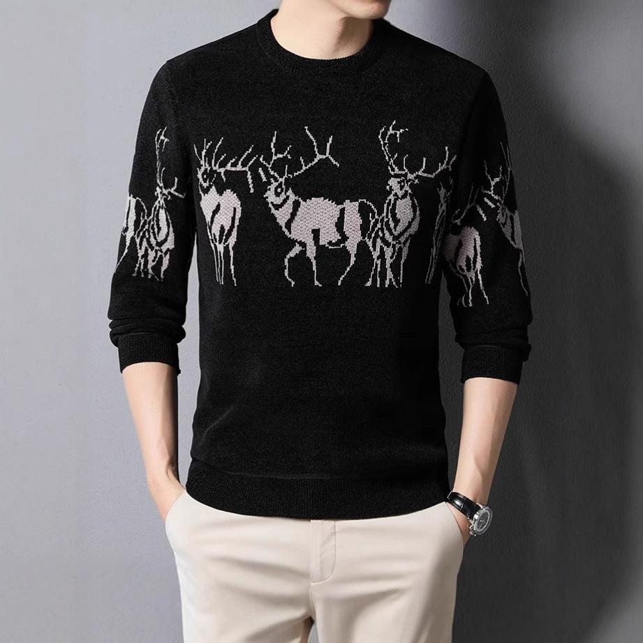 Men's knitted sweater with detailed reindeer motif Skorter