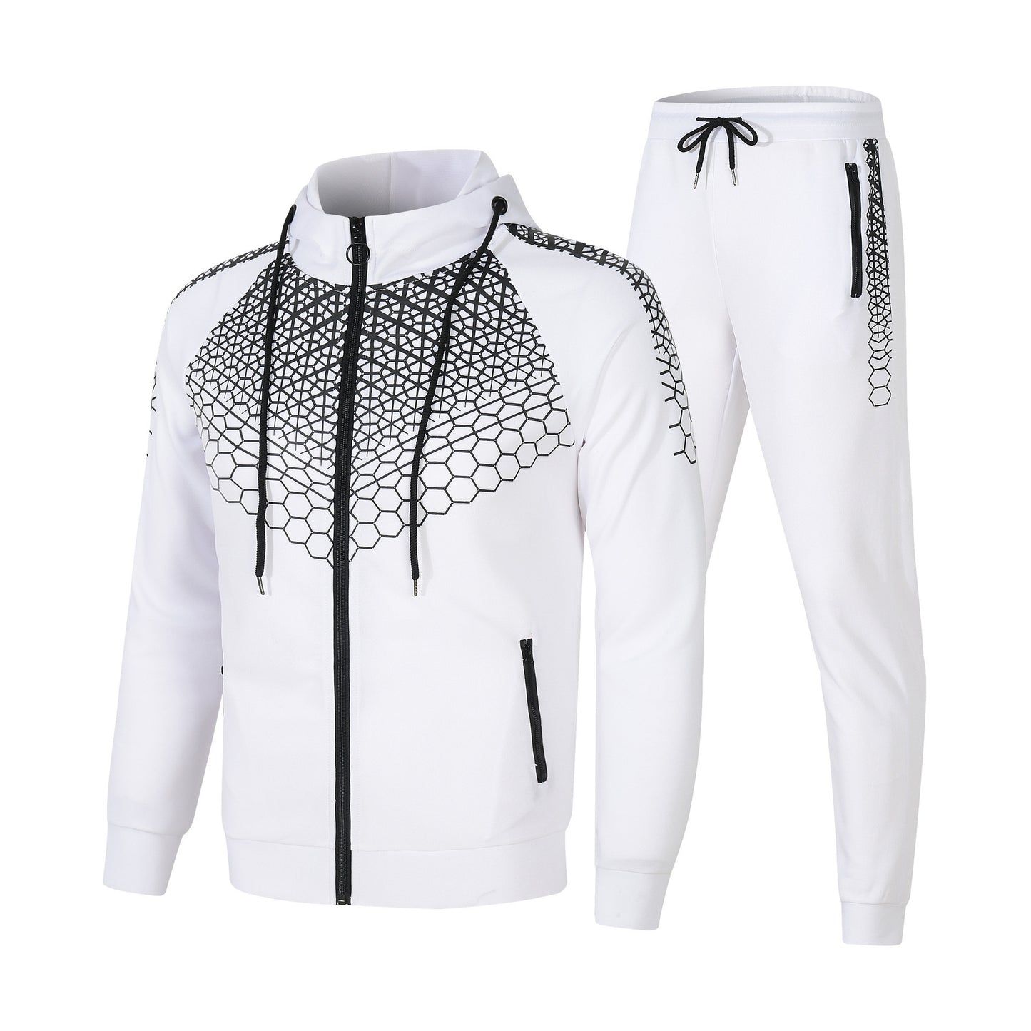 Men's sporty tracksuit set with innovative honeycomb pattern and practical zipper Skorter