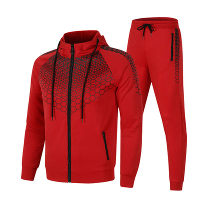Men's sporty tracksuit set with innovative honeycomb pattern and practical zipper Skorter