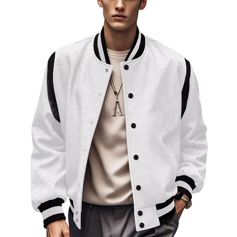 Men's sporty college jacket in retro style with contrast sleeves and snap button closure Skorter
