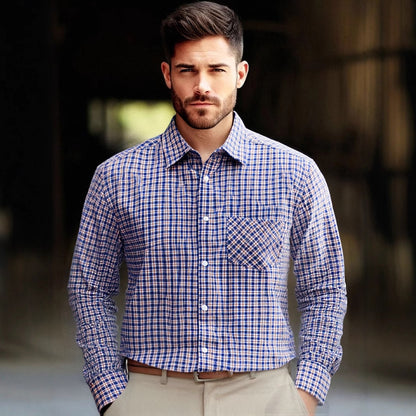 Men's stylish checked long-sleeve shirt Skorter