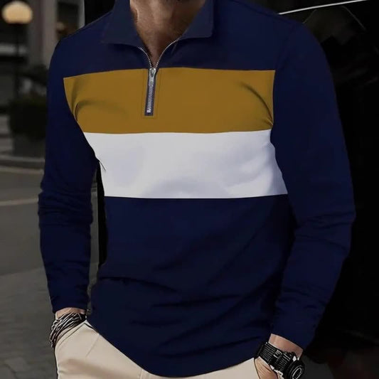 Men's zip sweater with fashionable color cut and comfortable style Skorter