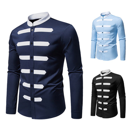 Men's Fashion Long Sleeve Shirt with Contrasting Inserts Skorter