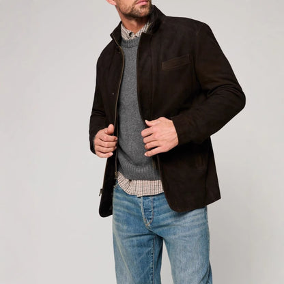 Men's suede jacket in classic cut with stand-up collar and practical pockets Skorter