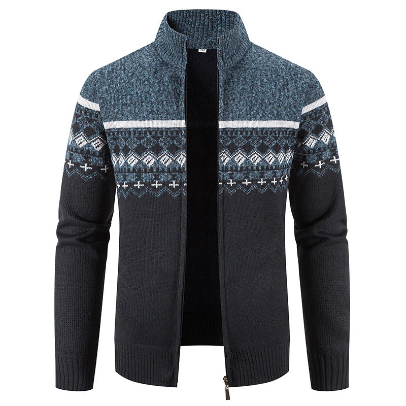 Men's cardigan with modern Norwegian pattern and stand-up collar Skorter