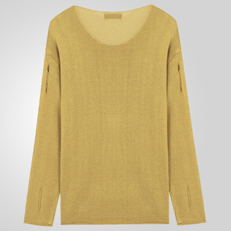 Men's Stylish Round Neck Sweater with Frayed Details Skorter