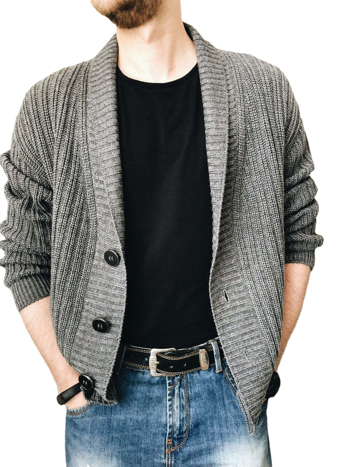 Herrkardigan med djup krage Skorter