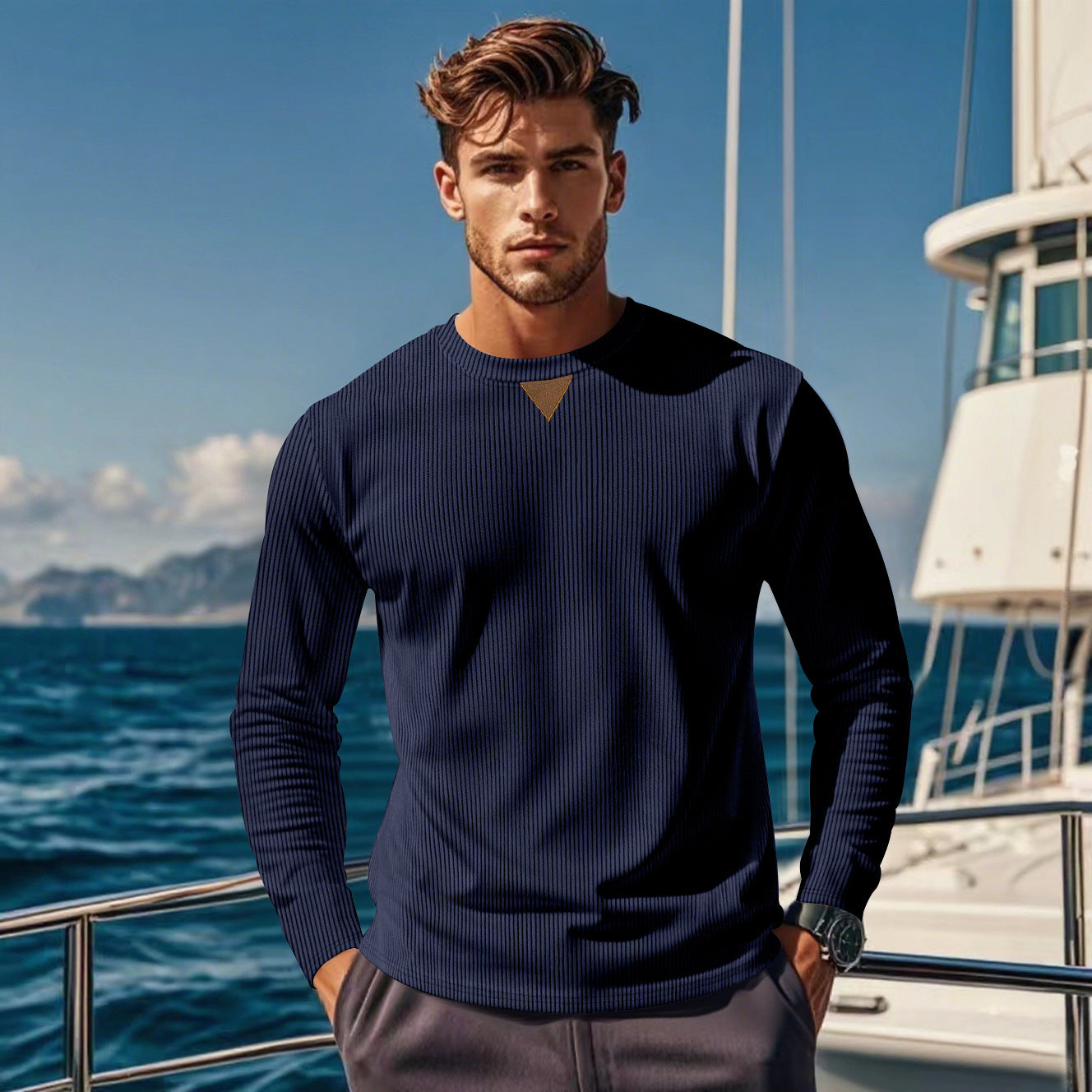 Men's sporty long-sleeve shirt with innovative texture design Skorter