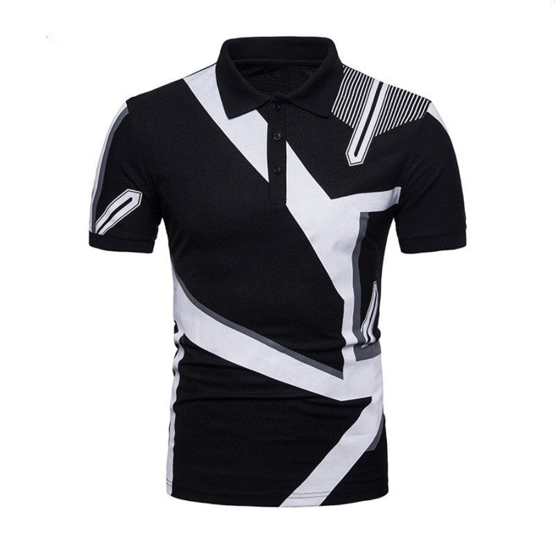 Men's Sporty Polo Shirt with Creative Graphic Design and Distinctive Cut Skorter