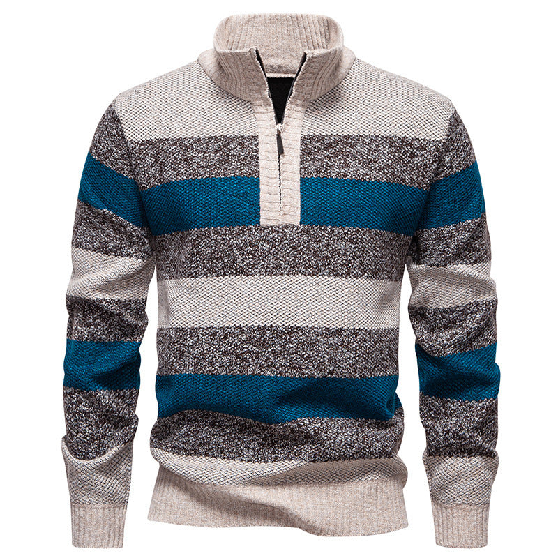 Men's stylish knit sweater with half zipper and striped pattern Skorter