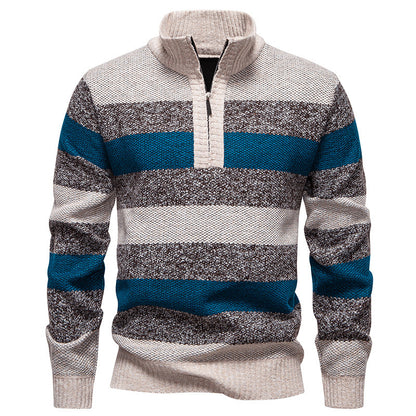 Men's stylish knit sweater with half zipper and striped pattern Skorter