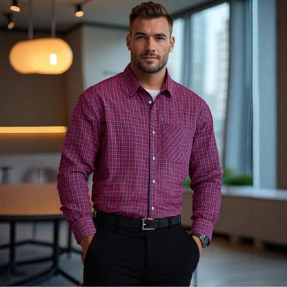 Men's stylish check shirt with modern cut and chest pocket Skorter