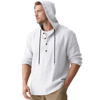 Men's casual hoodie shirt with button placket and breathable cotton blend Skorter