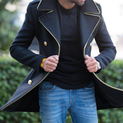 Men's stylish double-breasted coat jacket with golden accents Skorter