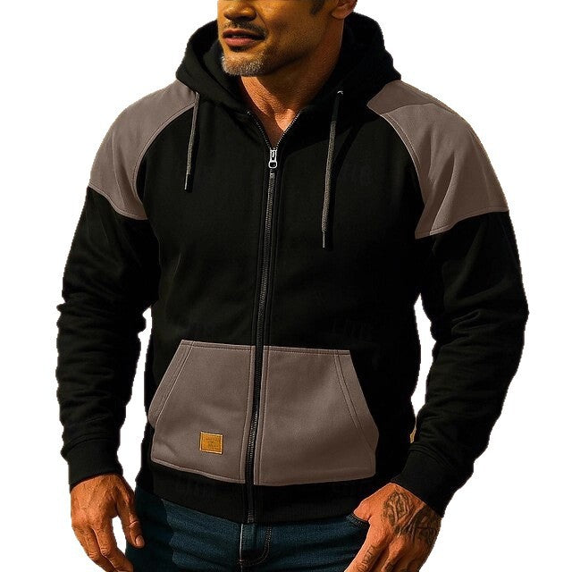 Herr sportjacka med huva och färgblocksdesign, skorter