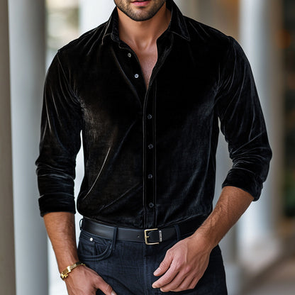 Men's elegant velvet shirt with fine details Skorter