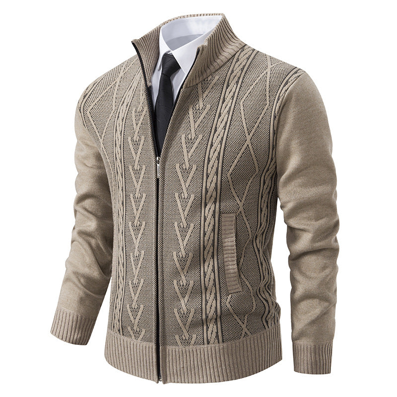 Men's cardigan with modern zipper and elegant cable structure Skorter