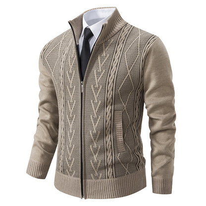 Men's cardigan with modern zipper and elegant cable structure Skorter
