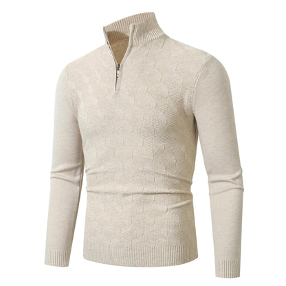 Men's stylish knitted sweater with half zipper and textured design Skorter