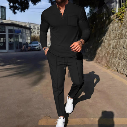 Men's stylish leisure suit set with textured top and comfortable joggers Skorter