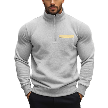 Men's sporty pullover with half zipper and contrast chest pocket Skorter