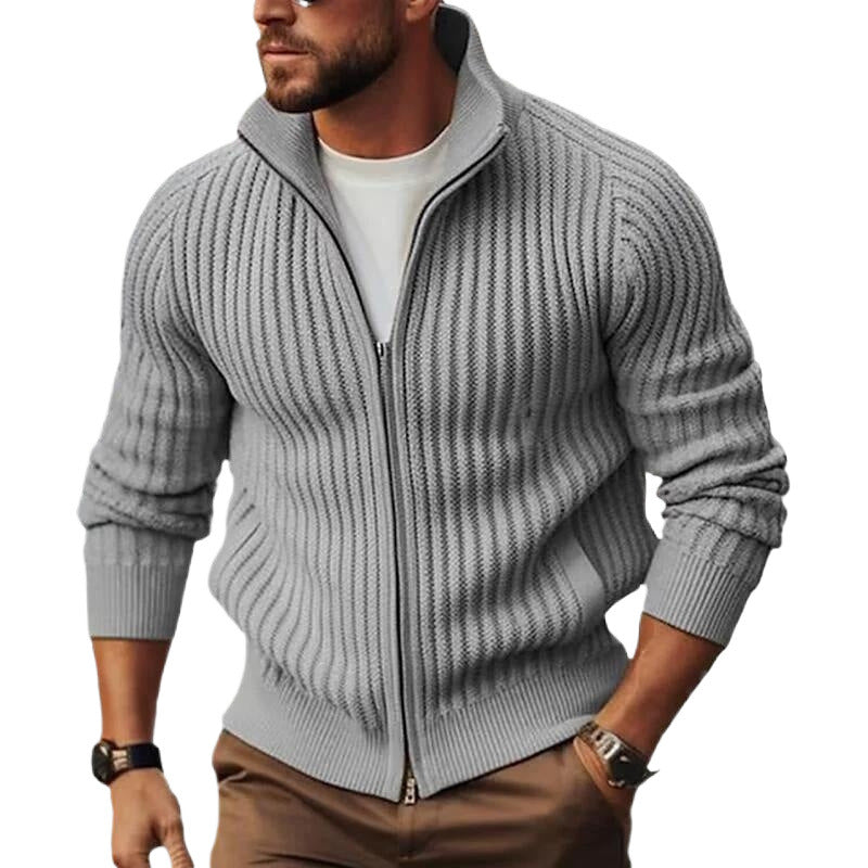 Men's cardigan with modern rib details and continuous zipper Skorter