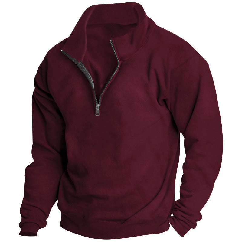 Men's stylish fleece pullover with high stand-up collar and zipper Skorter