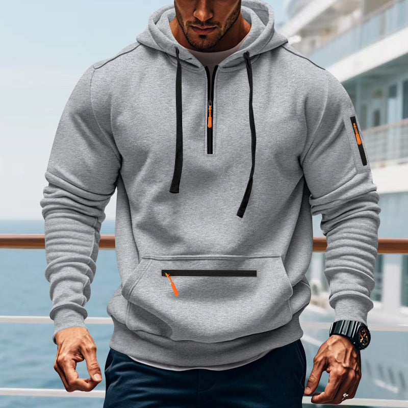 Men's sporty hoodie with practical two-way zipper and side pockets Skorter
