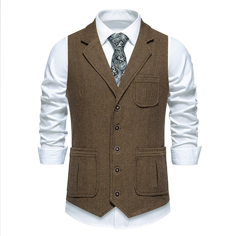 Men's suit vest in classic herringbone design with practical pockets Skorter