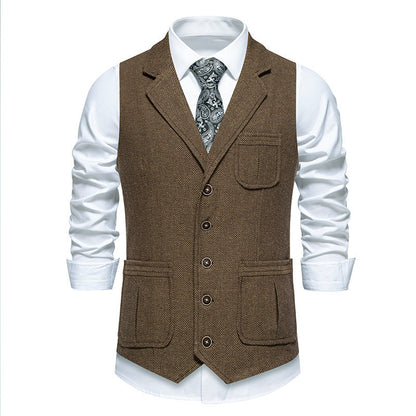 Men's suit vest in classic herringbone design with practical pockets Skorter