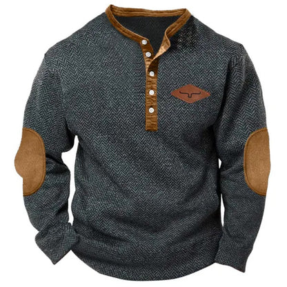 Men's stylish sweater with contrast collar and elbow patches Skorter