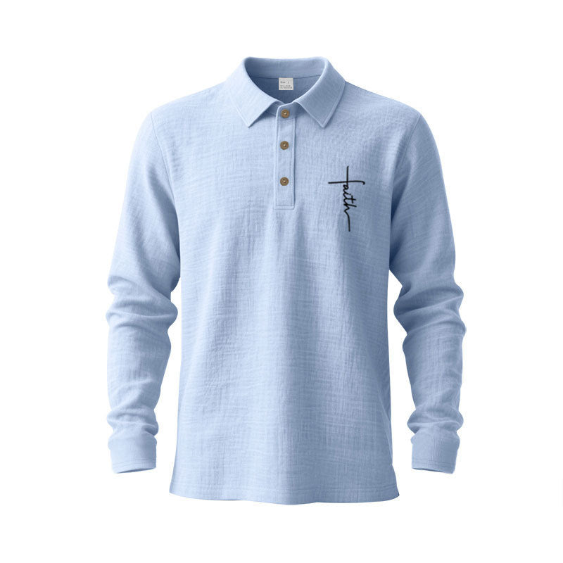 Men's long-sleeve polo shirt with textured fabric and stylish button placket Skorter