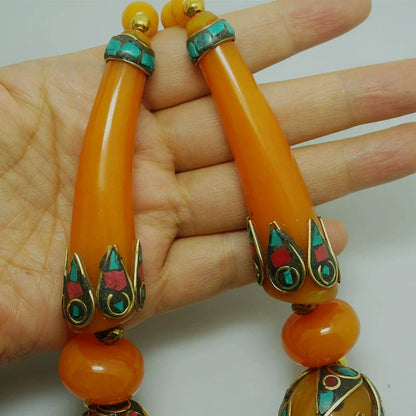 Skorter | Ethnic style Tibetan accessories, oversized style large beads Nepalese handmade short necklaces, collarbone chains