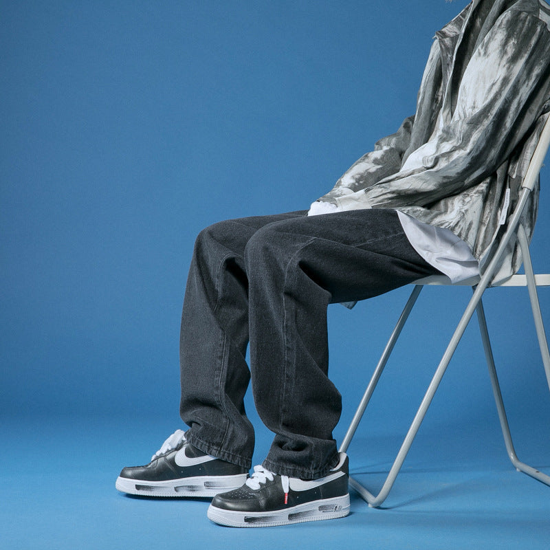 Men's loose vintage-style high-waisted denim jeans Skorter