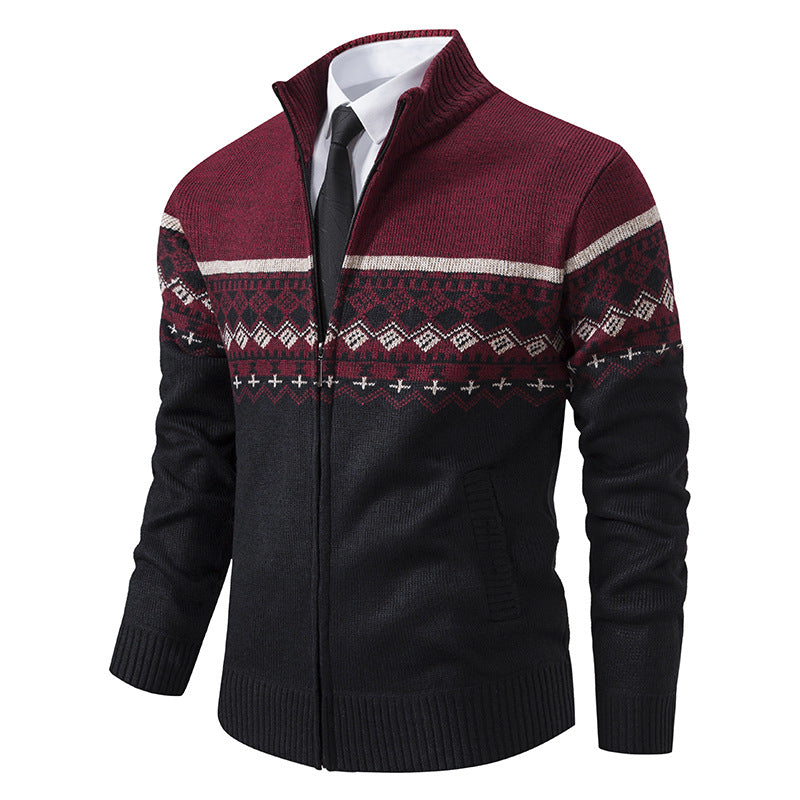 Men's cardigan with standing collar and Norwegian pattern Skorter