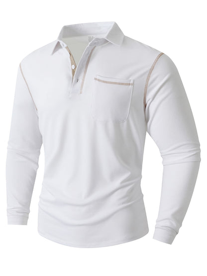 Men's stylish long sleeve polo shirt with practical chest pocket and elegant contrast details Skorter