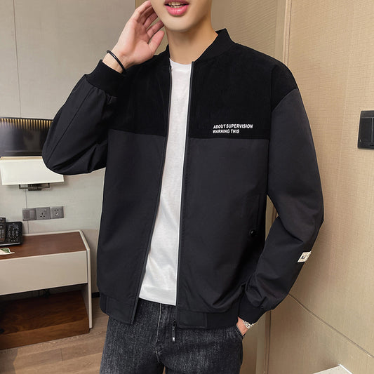 Herrbomberjacka med randig manchester och trendigt tryck Skorter