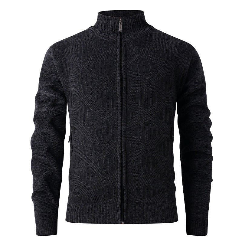 Men's cardigan with textured pattern and high collar Skorter