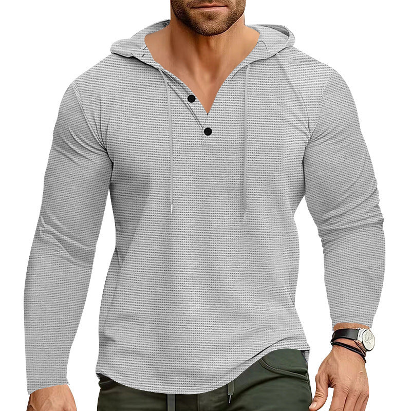 Men's stylish hoodie shirt with textured design and fashionable button details Skorter