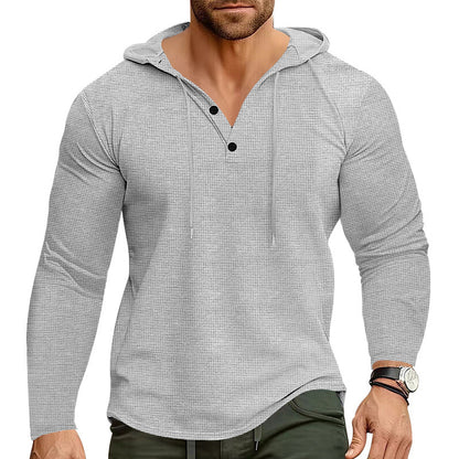 Men's stylish hoodie shirt with textured design and fashionable button details Skorter