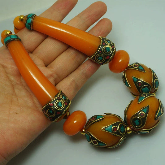 Skorter | Ethnic style Tibetan accessories, oversized style large beads Nepalese handmade short necklaces, collarbone chains