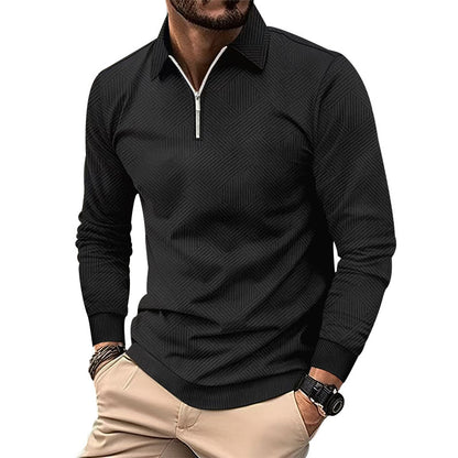 Men's stylish stand-up collar sweater with textured fabric and zipper Skorter