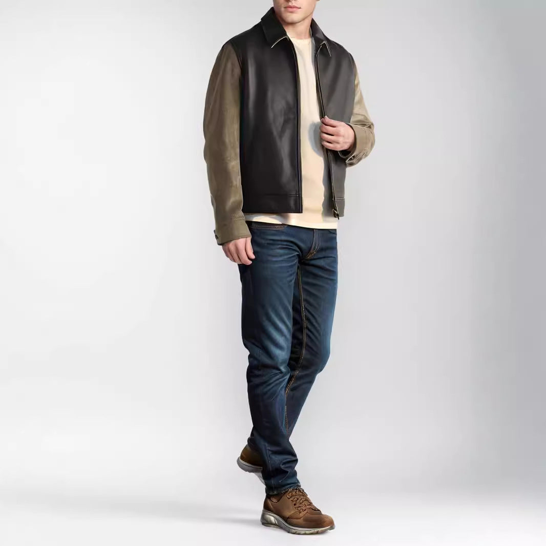 Men's stylish leather jacket with cord details and practical zippered pockets Skorter