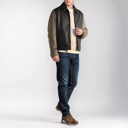 Men's stylish leather jacket with cord details and practical zippered pockets Skorter