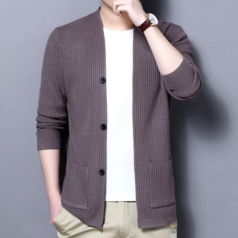 Men's Cardigan with Open Cut and Practical Pockets Skorter