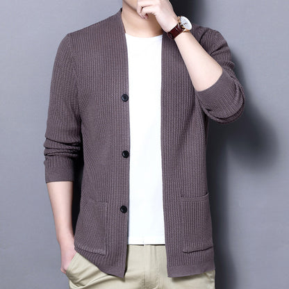 Men's Cardigan with Open Cut and Practical Pockets Skorter