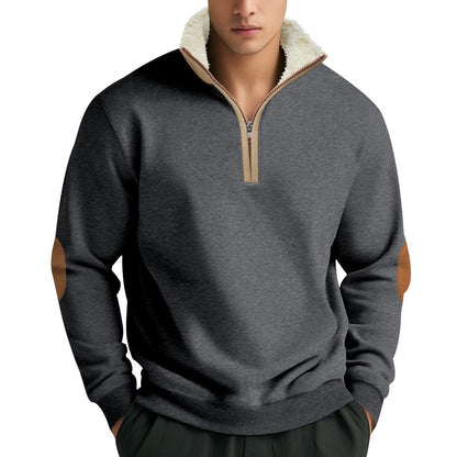 Men's stylish fleece pullover with half-zip and contrasting elbow patches Skorter